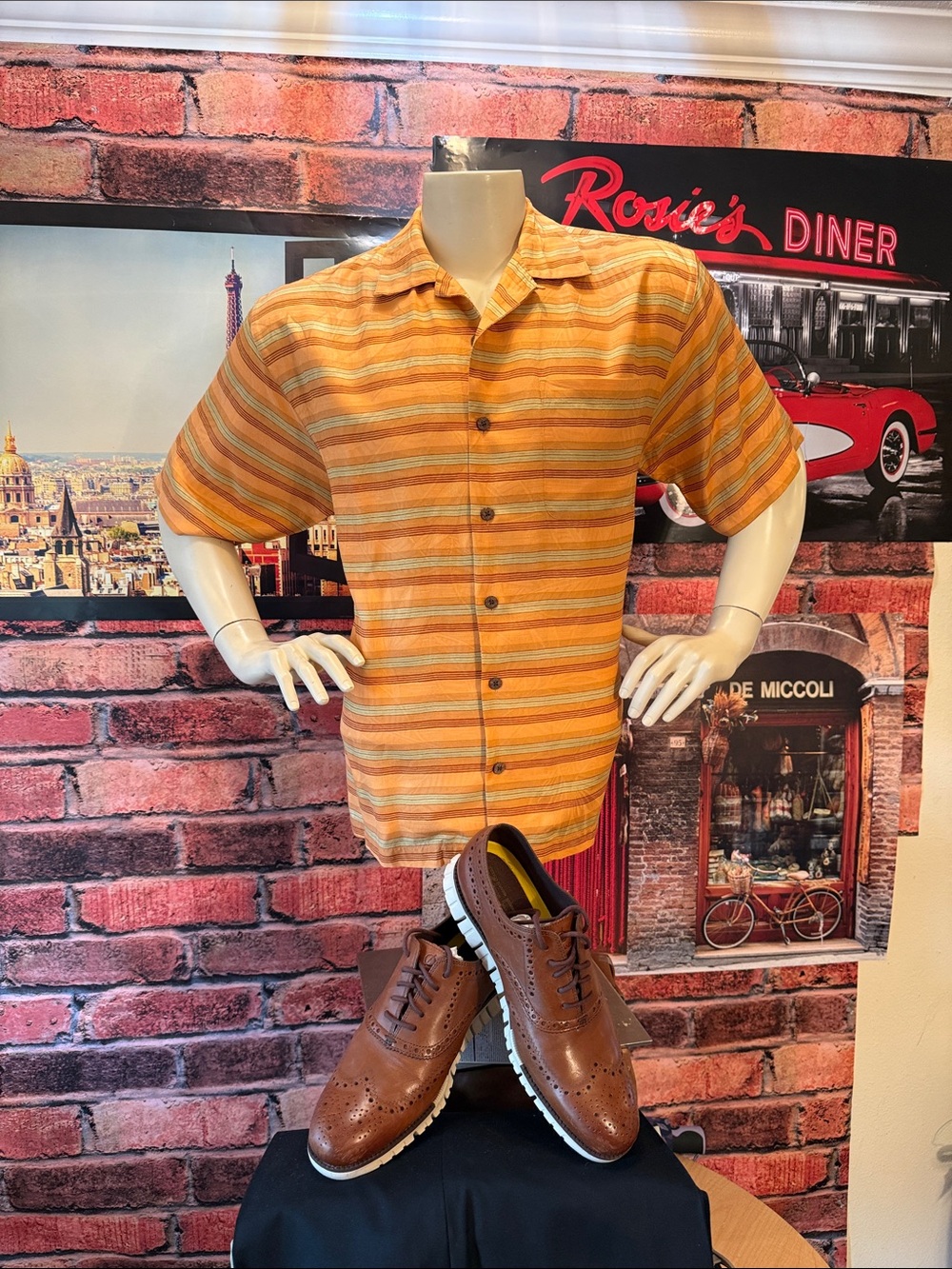 Tommy Bahama Orange and Red Striped Silk Shirt